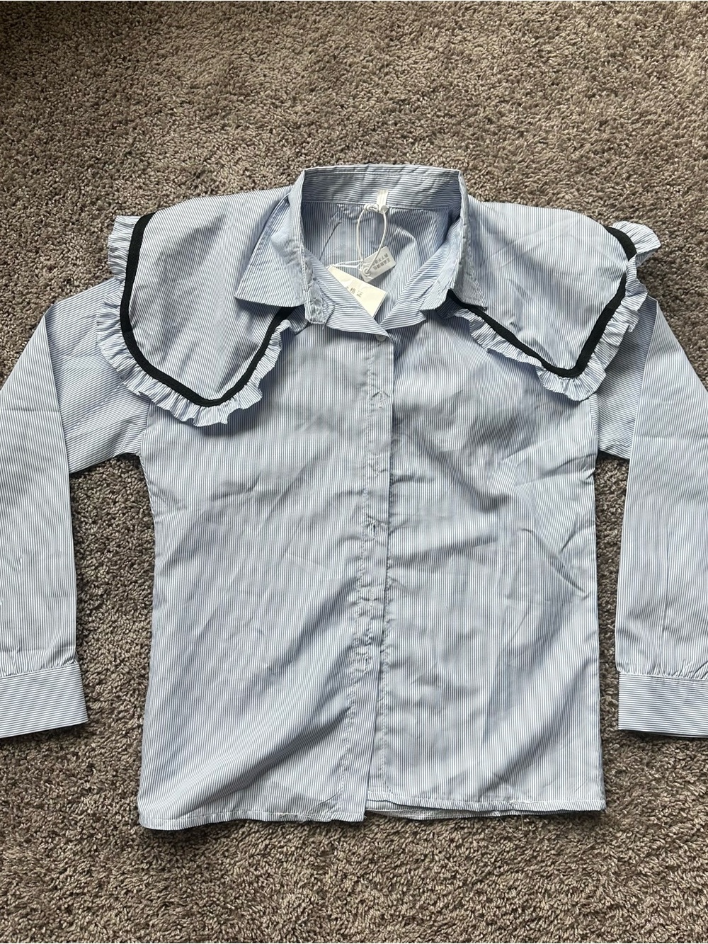 Light Blue Ruffle-Trim Button Down Shirt
